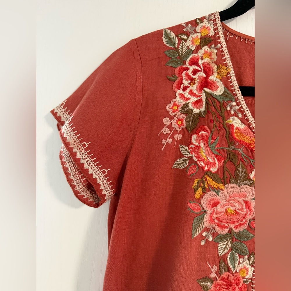 Johnny Was Rust Embroidered V-Neck Tunic size small just had it dry cleaned. - Picture 5 of 6